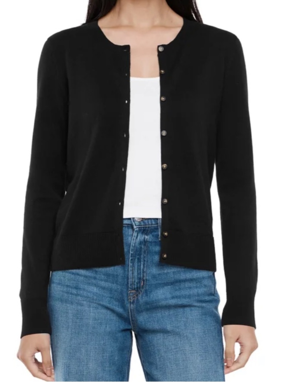NWT Gap Classic Black Crewneck Button-Front Women's Sweater